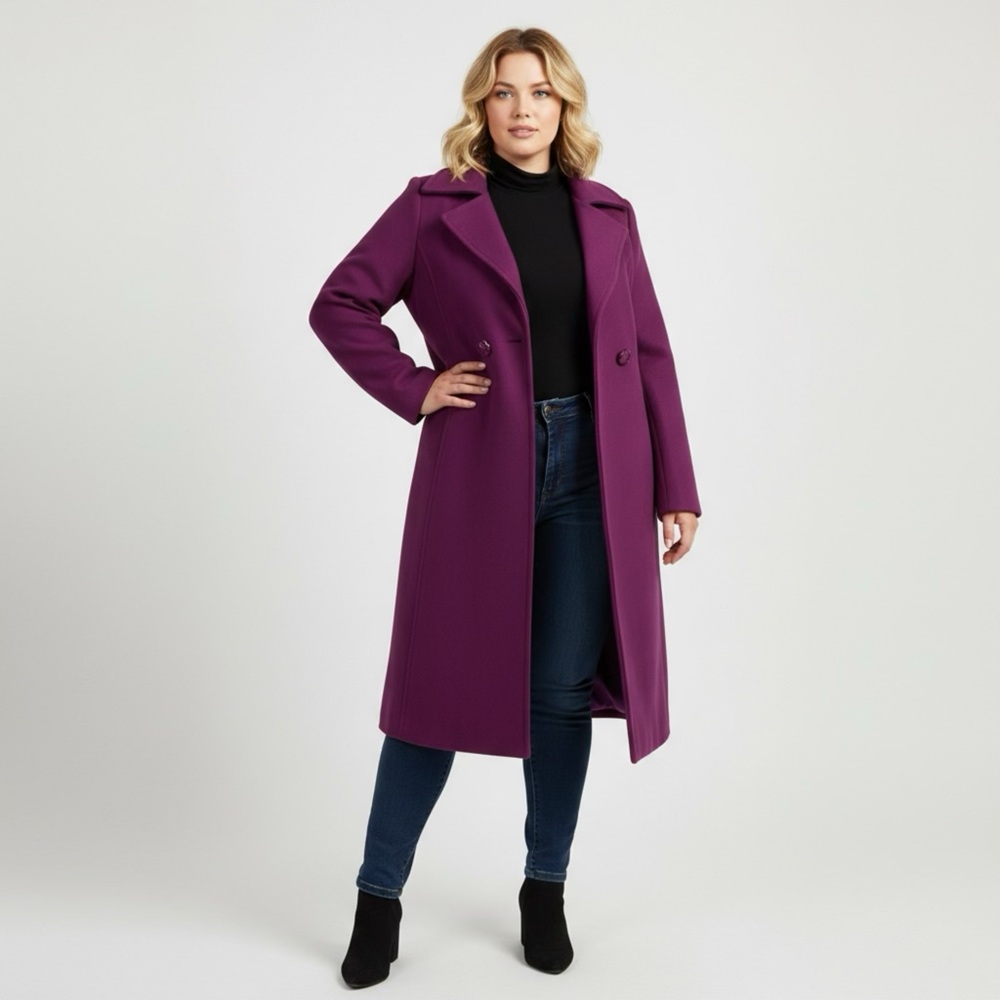 Statement Purple Double‎ Breasted Belted Longline Pea Coat Jacket Womens Size M